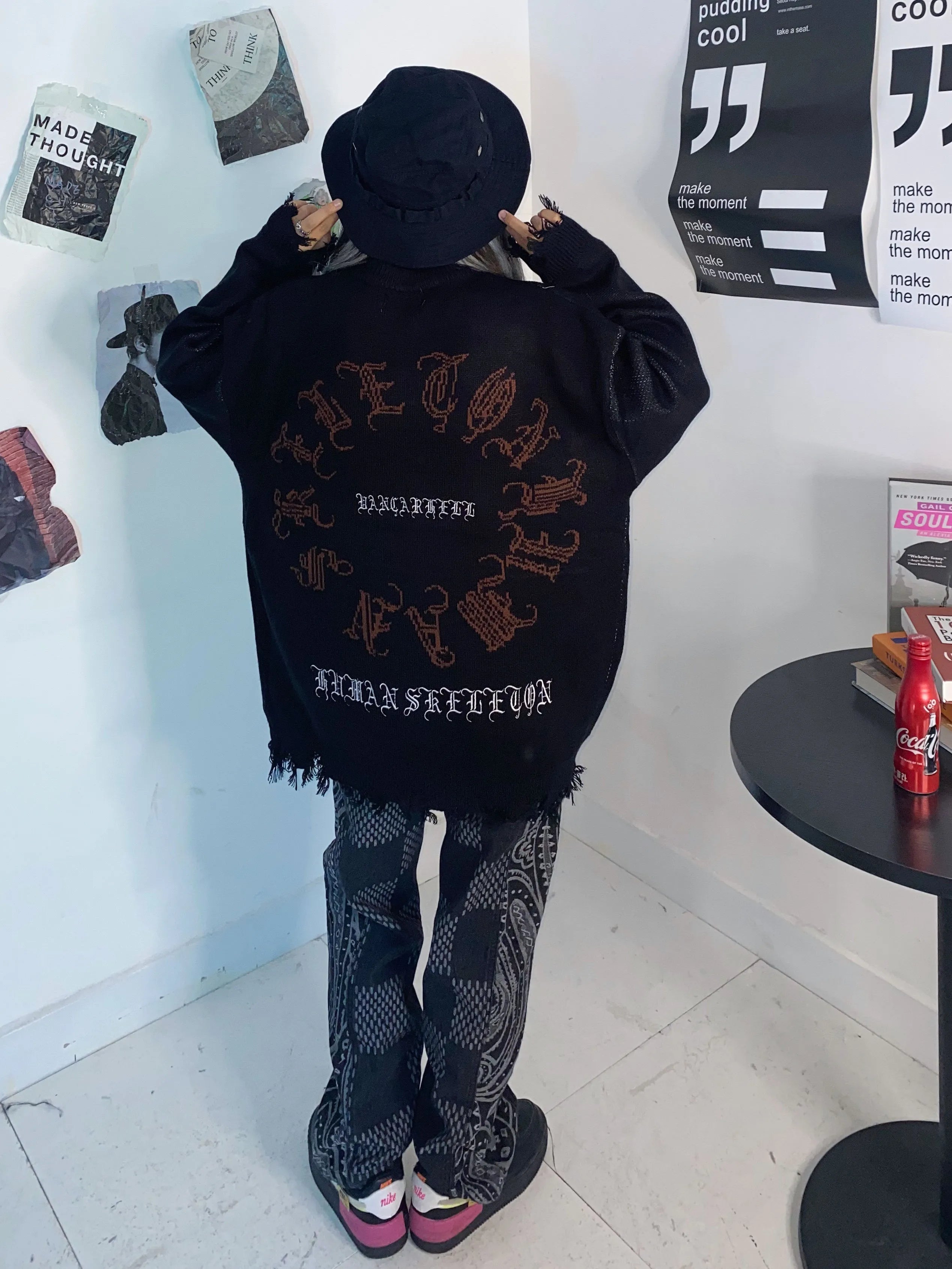 Y2K Bat Skeleton Graphic Knitted Sweater