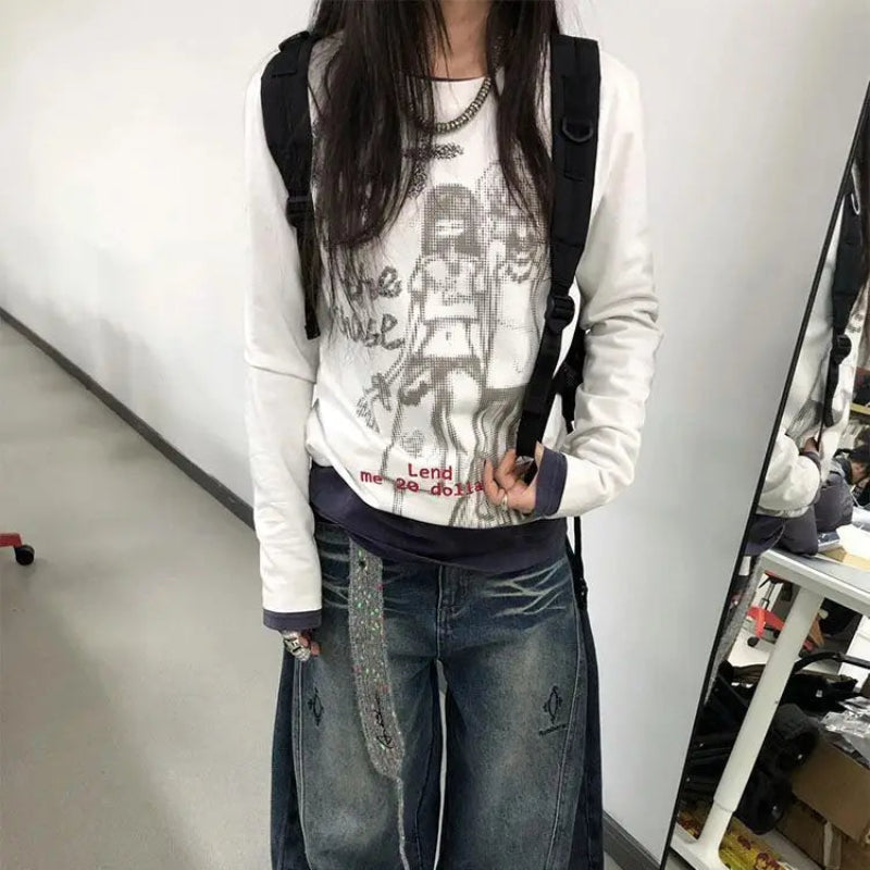 Y2K Besties Punk Graphic Long Sleeve Top