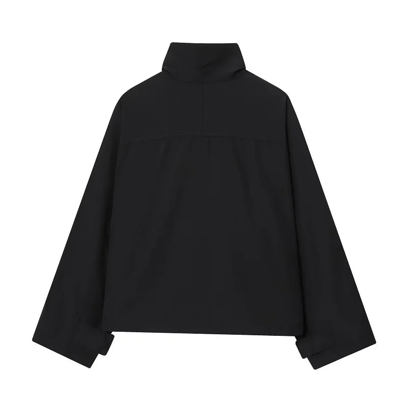 Y2K Black Essentials Windbreaker Zip Up Bomber Jacket