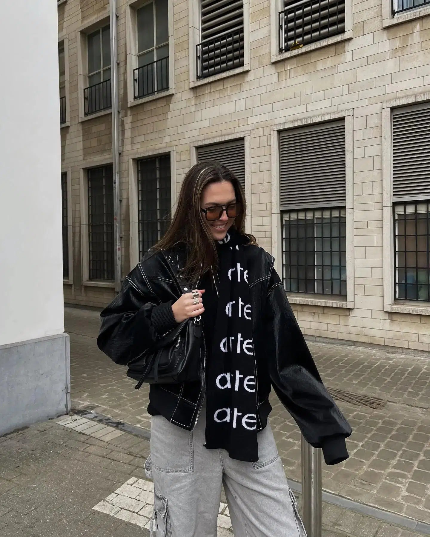Y2K Black Leather Bomber Jacket