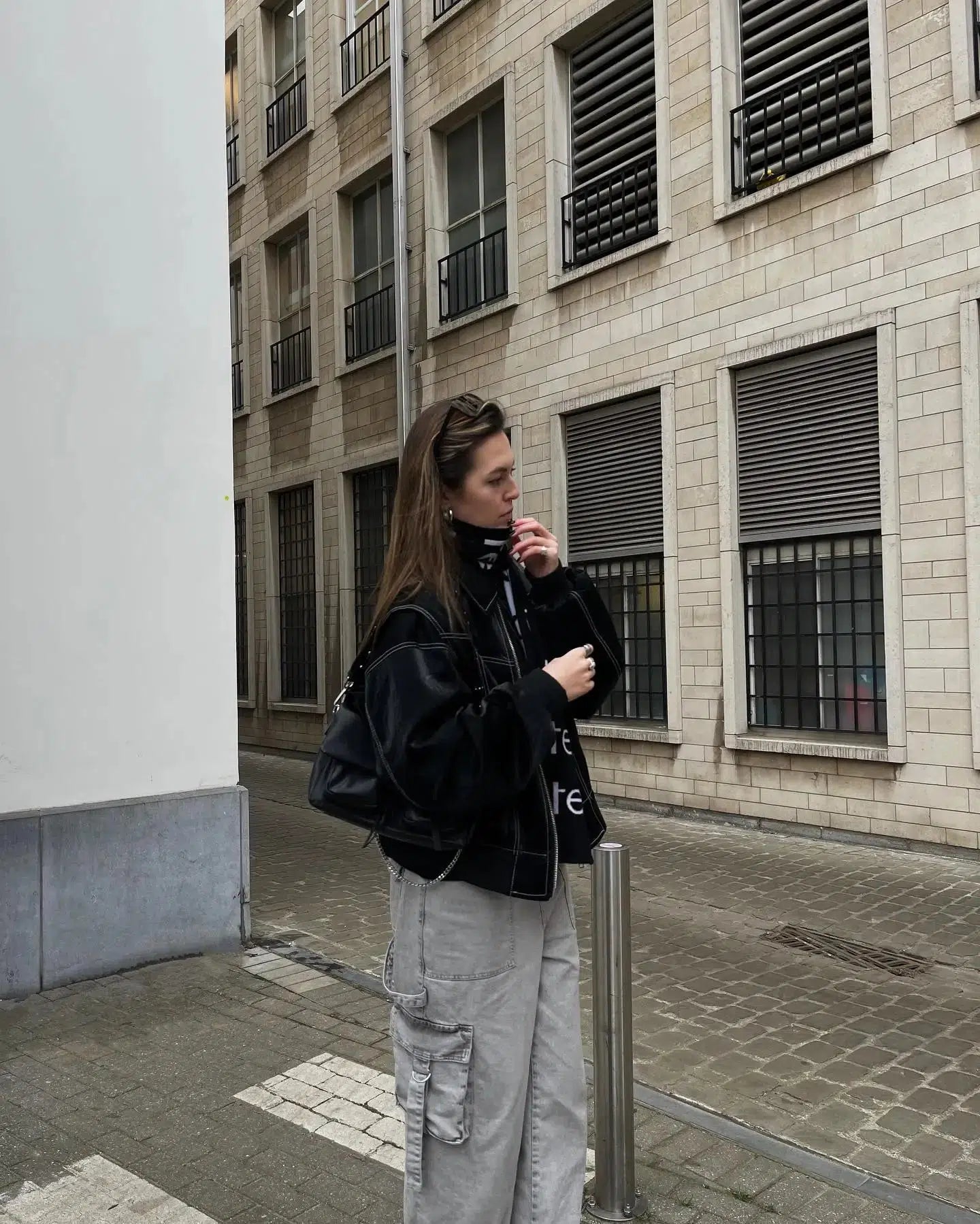 Y2K Black Leather Bomber Jacket