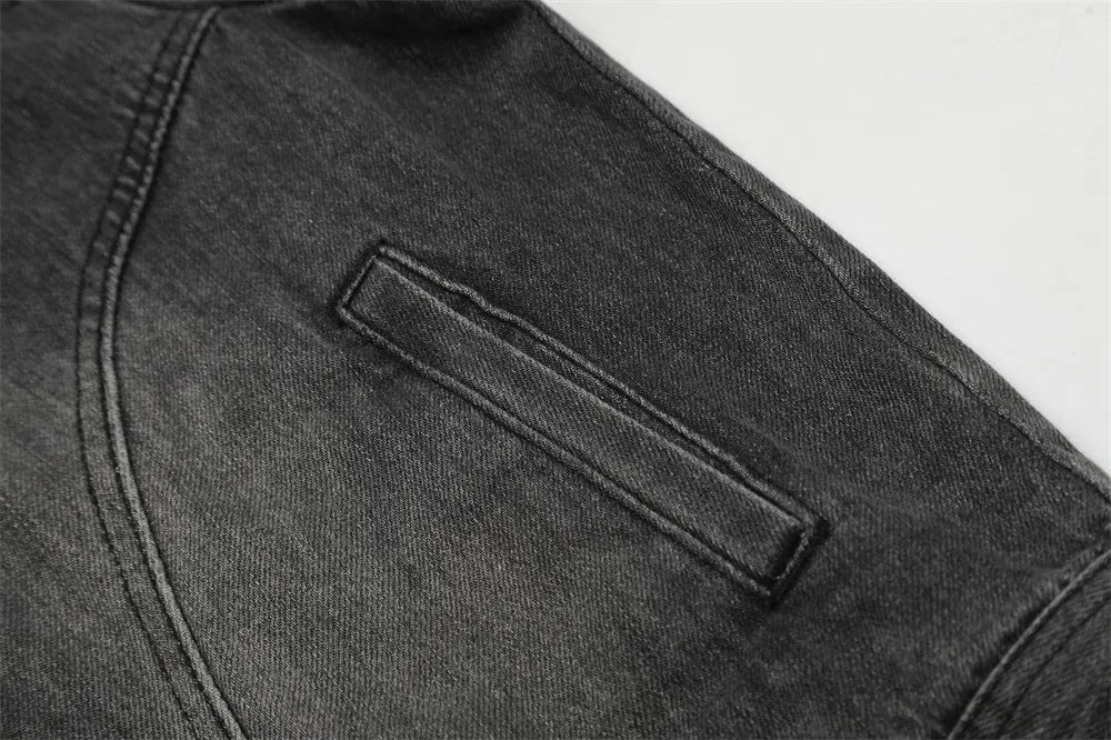 Y2K Black Motorcycle Zip Up Denim Jacket