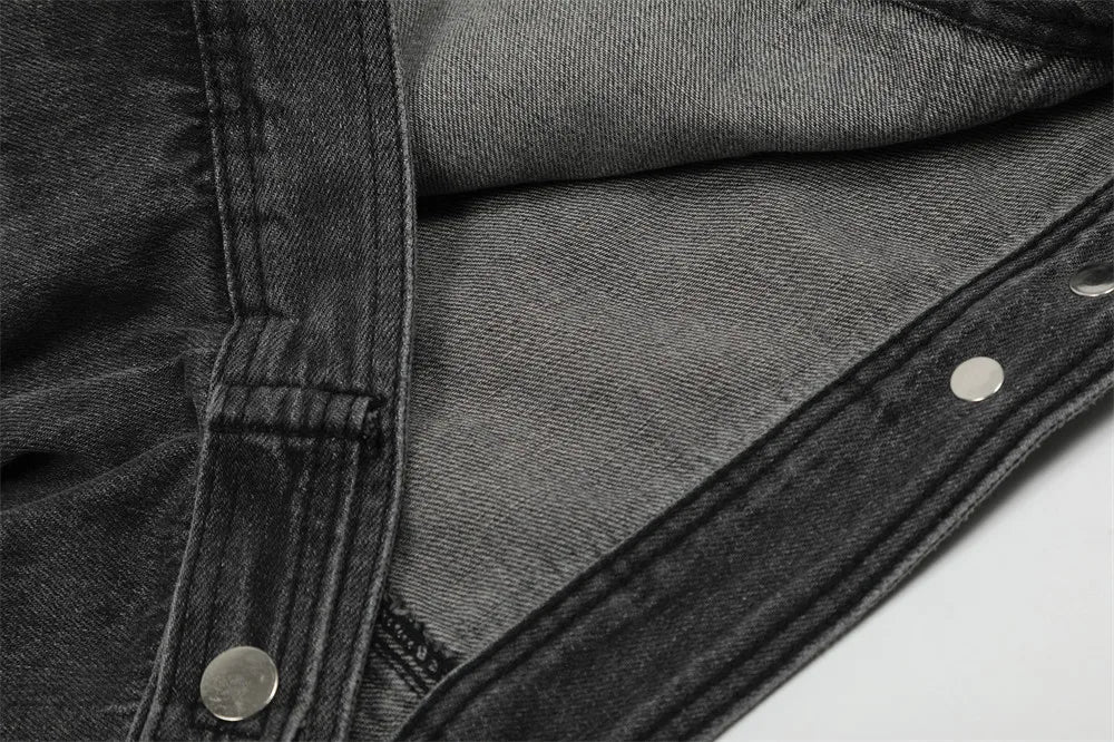Y2K Black Motorcycle Zip Up Denim Jacket