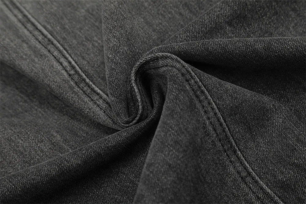 Y2K Black Motorcycle Zip Up Denim Jacket
