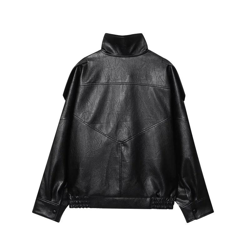 Y2K Black Snap Button Faux Leather Jacket