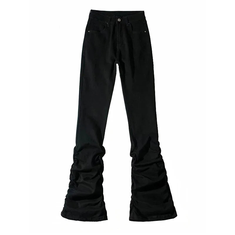 Y2K Black Stacked High Waist Flare Jeans