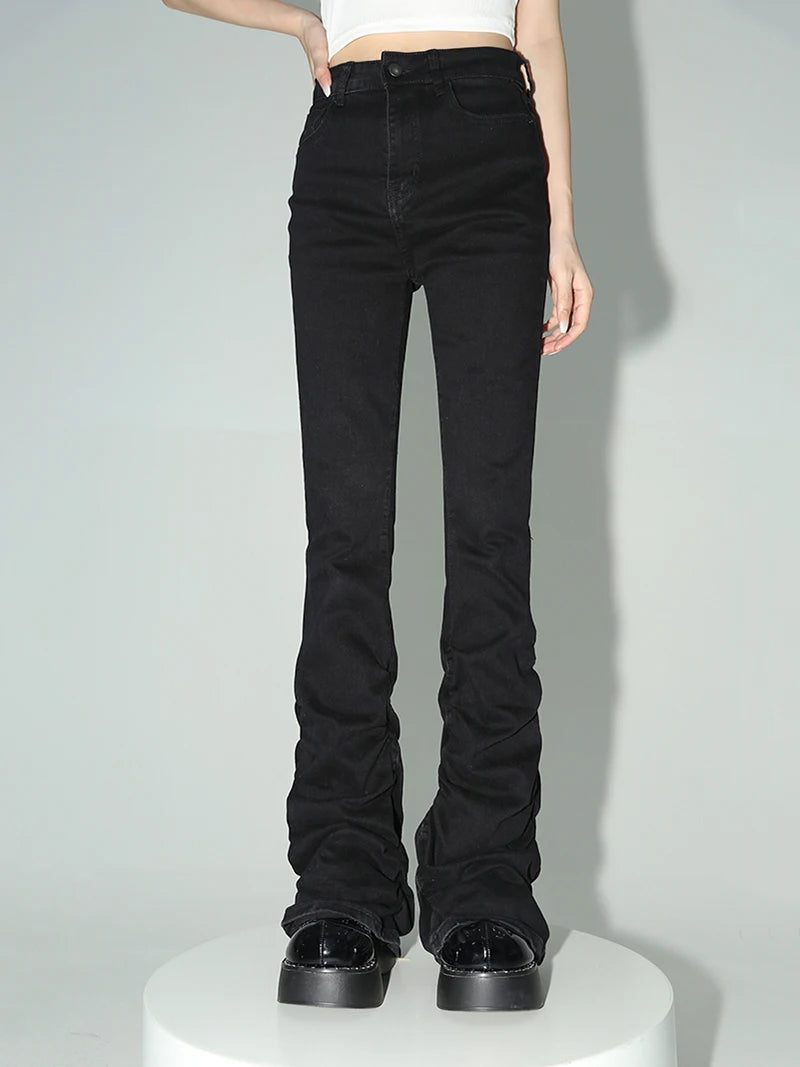 Y2K Black Stacked High Waist Flare Jeans