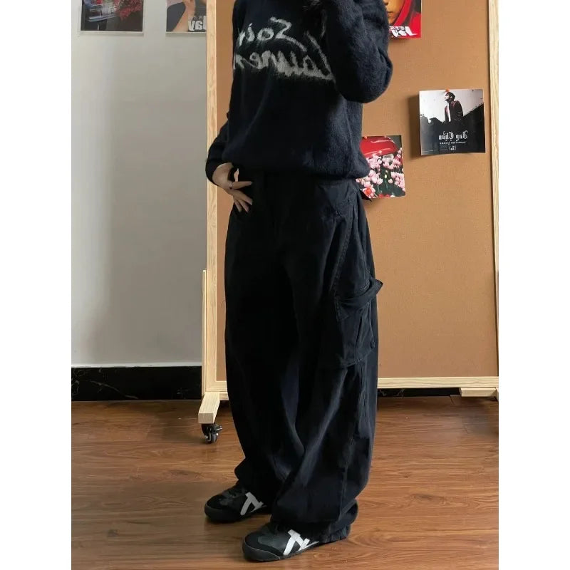Y2K Black Vintage Oversized Cargo Trousers