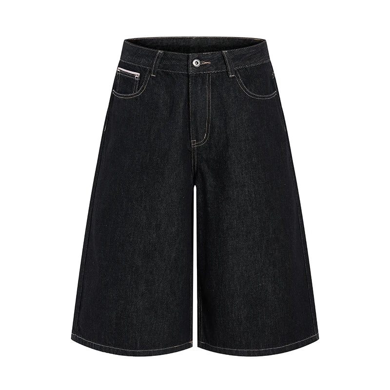 Y2K Black Wash Baggy Long Denim Shorts Jorts