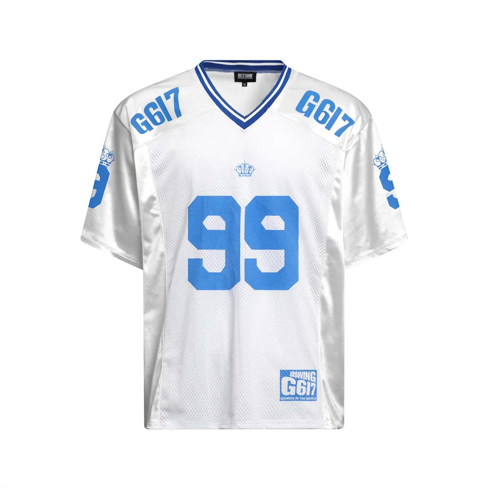 Y2K Blue Accent V Neck Football Jersey