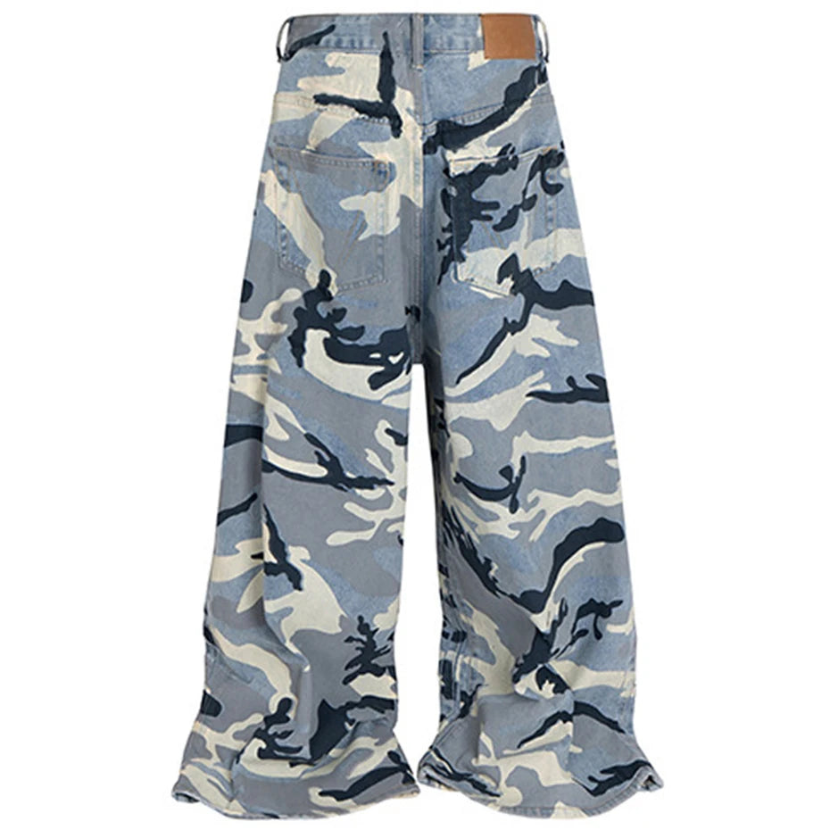 Y2K Blue Camo Wide Leg Baggy Jeans