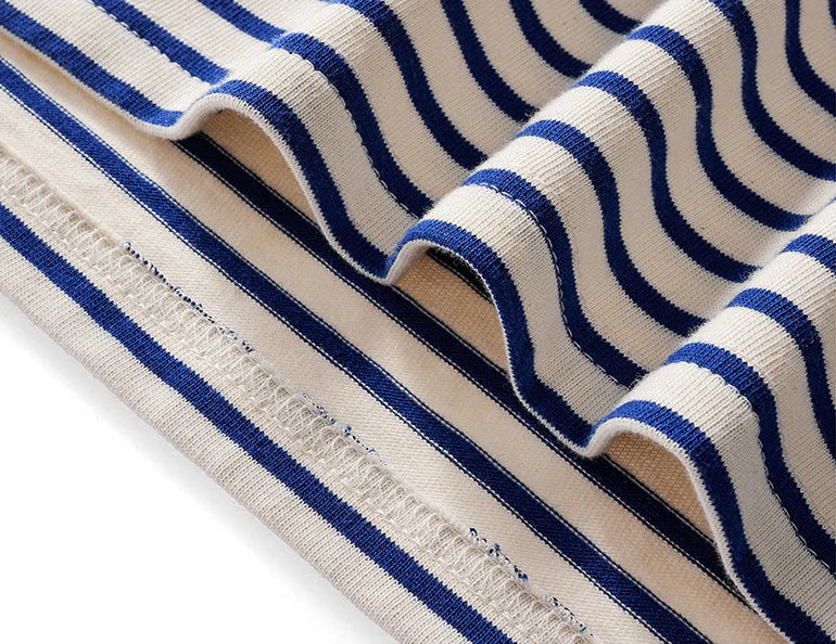 Y2K Blue and White Striped Long Sleeve Polo Shirt Top