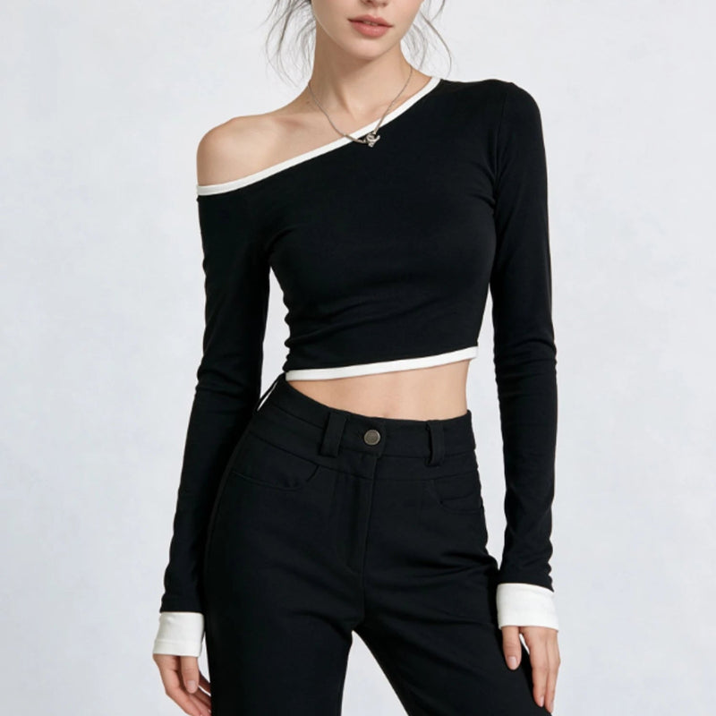 Y2K Bodycon Off Shoulder Long Sleeve Crop Top