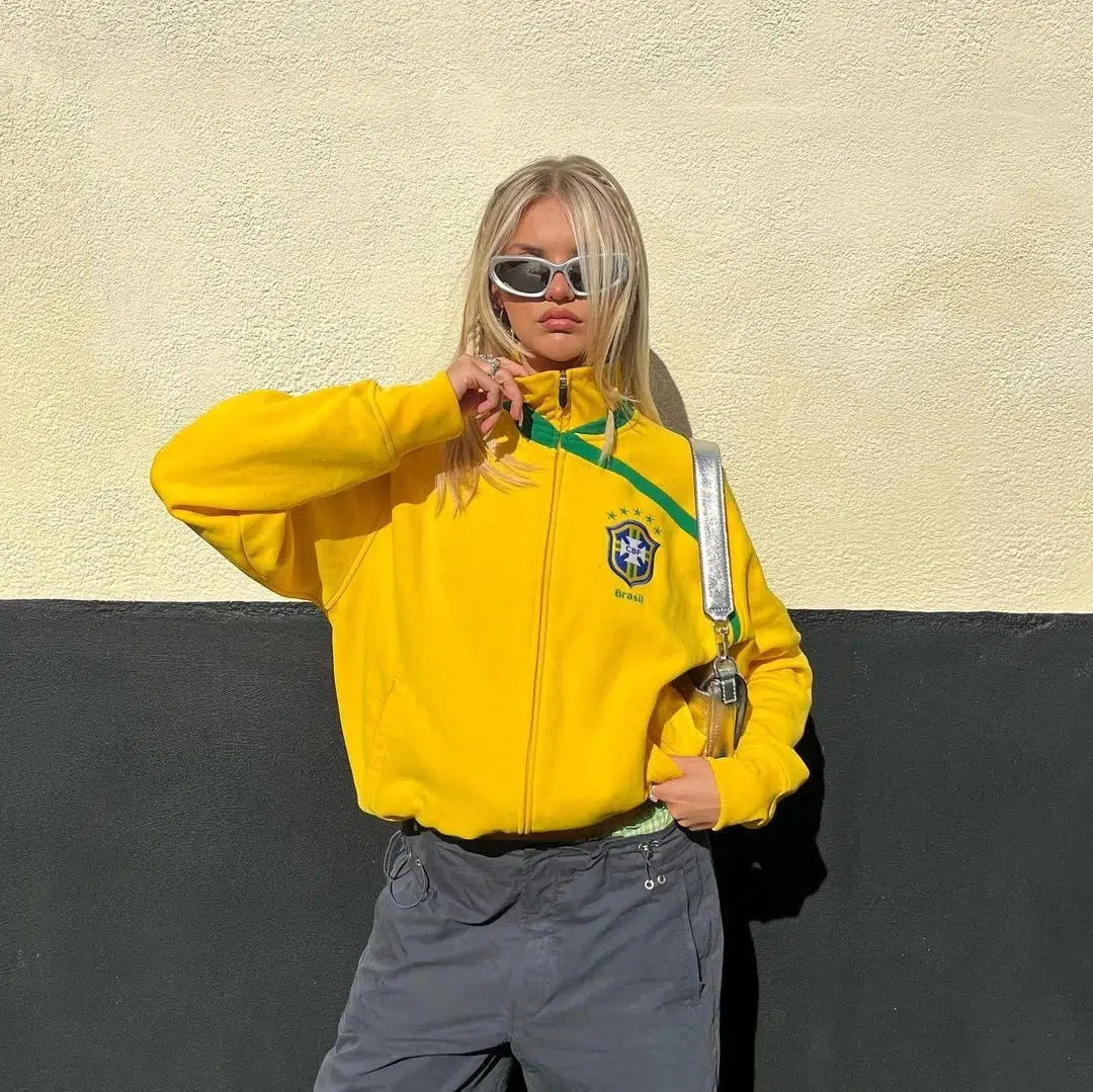 Y2K Brazil Zip Up Jacket Yellow