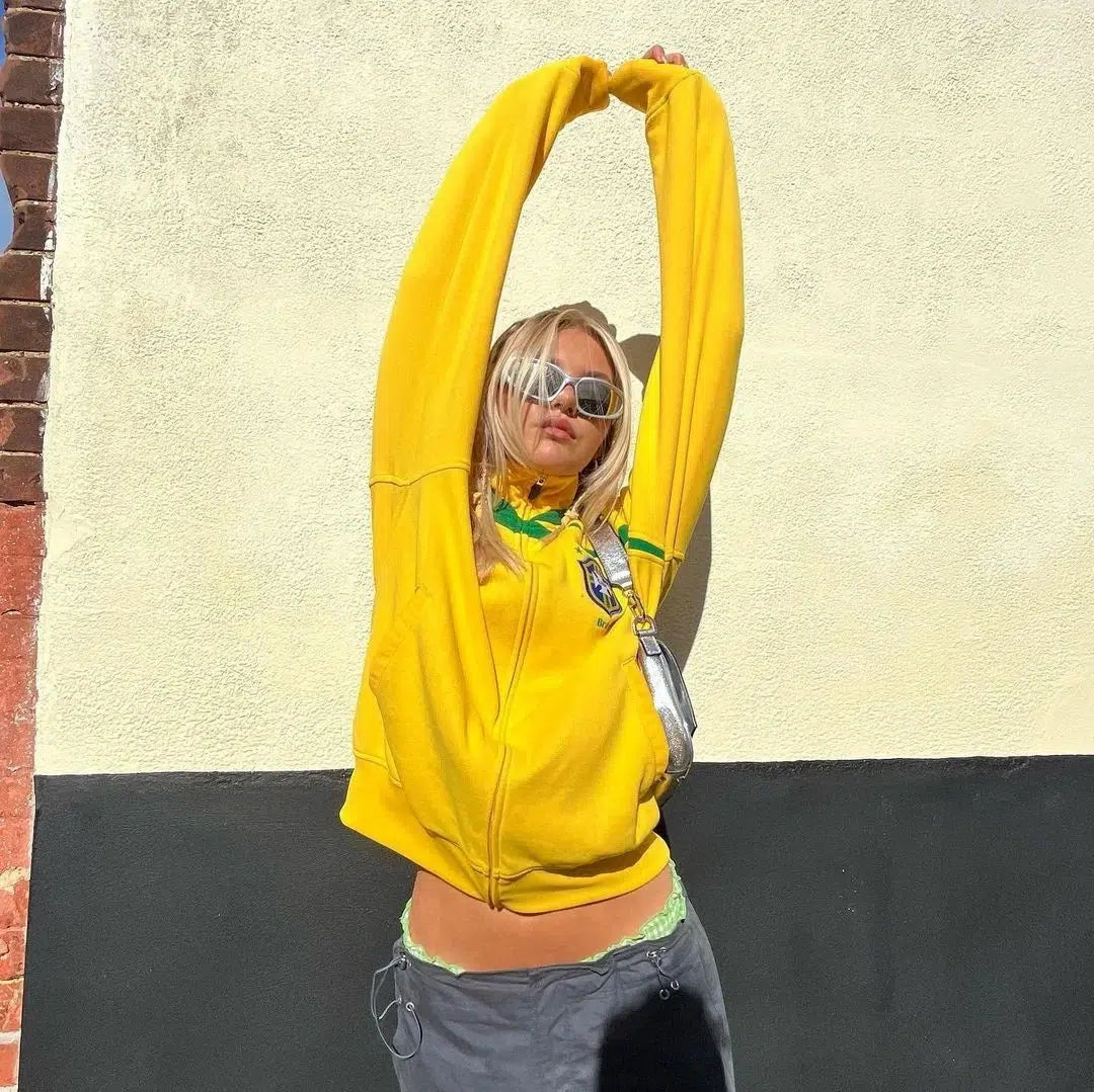 Y2K Brazil Zip Up Jacket Yellow