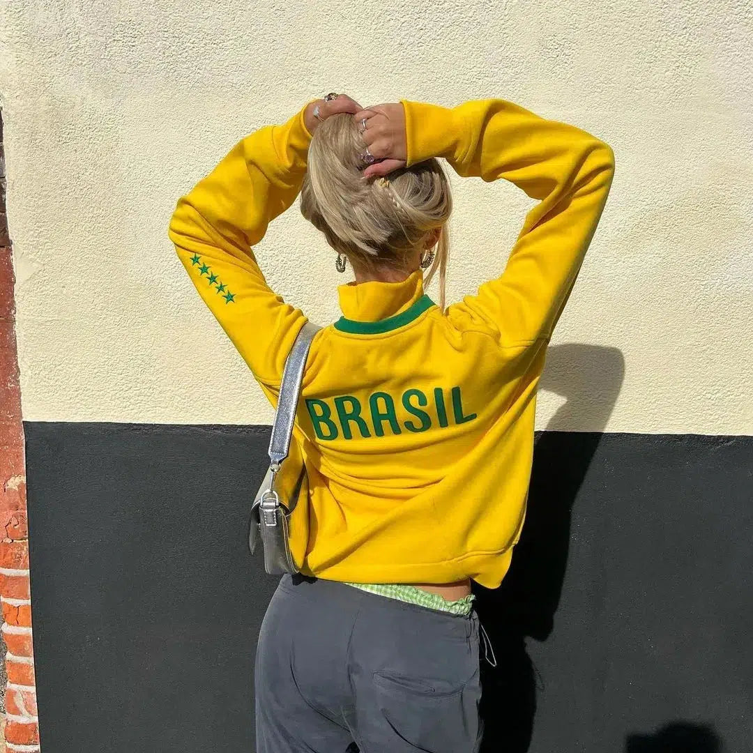 Y2K Brazil Zip Up Jacket Yellow