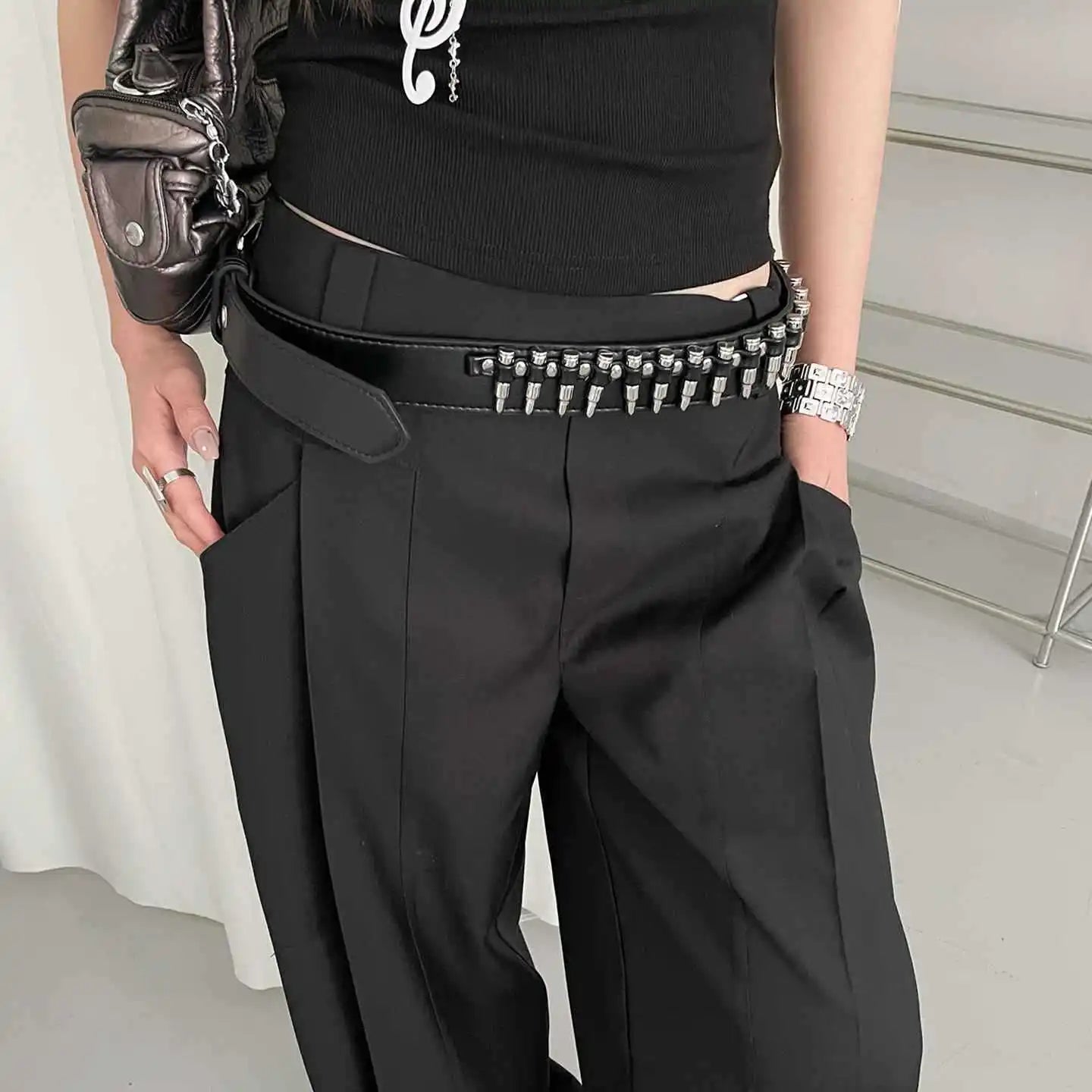 Y2K Bullet Head Rivet Faux Leather Belt