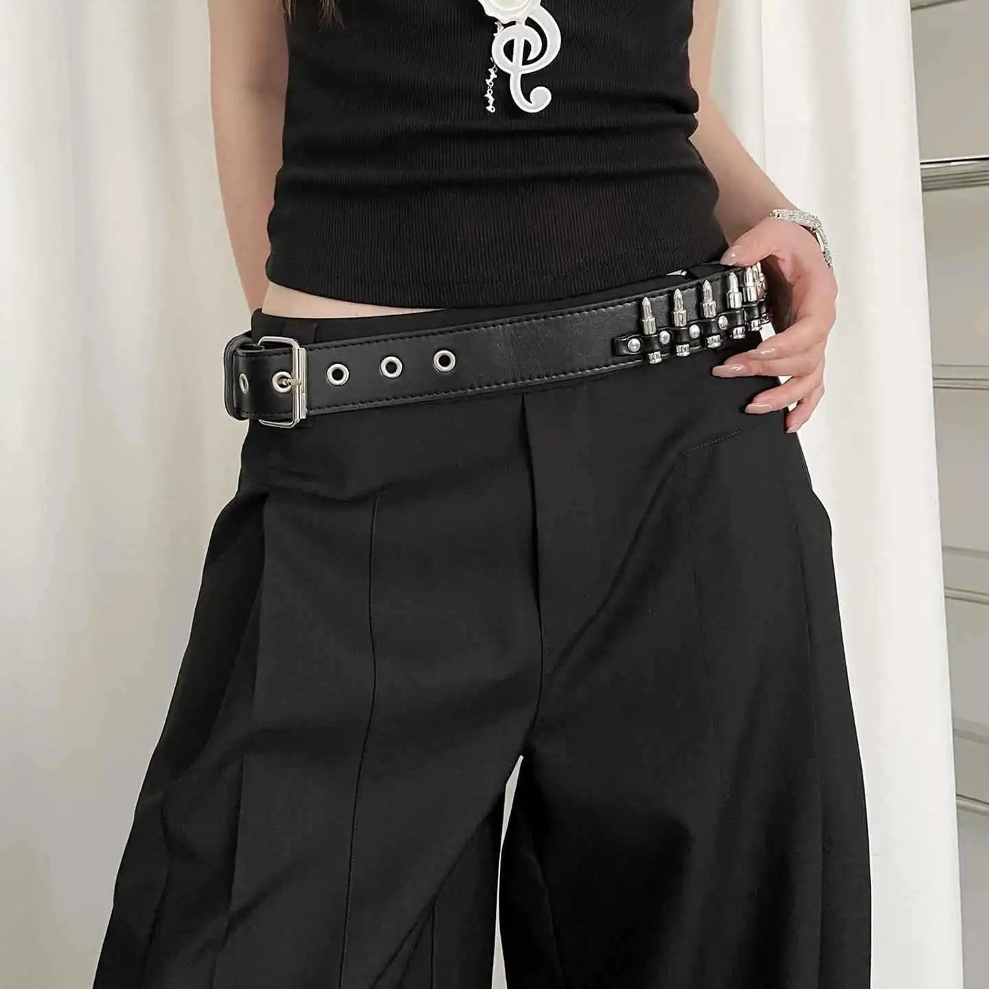 Y2K Bullet Head Rivet Faux Leather Belt