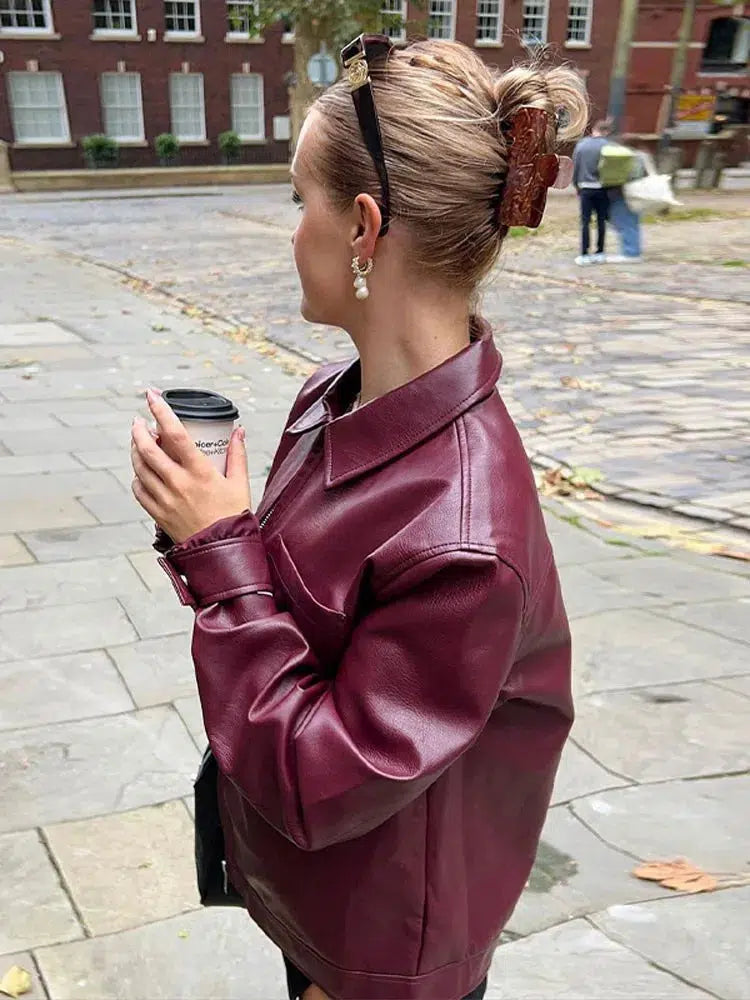 Y2K Burgundy Leather Jacket