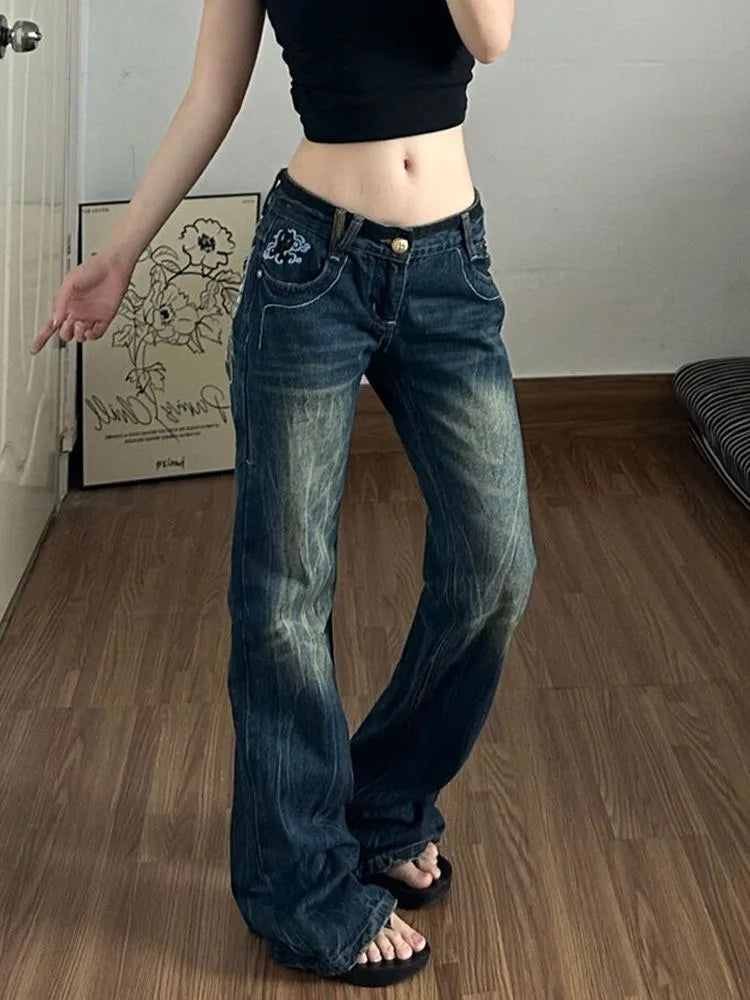 Y2K Butterfly Embroidered Aesthetic Vintage Bootcut Jeans