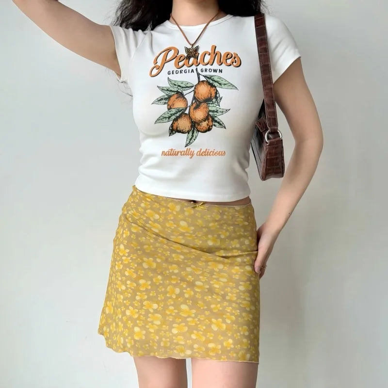 Y2K Butterfly Print Yellow Mini Skirt