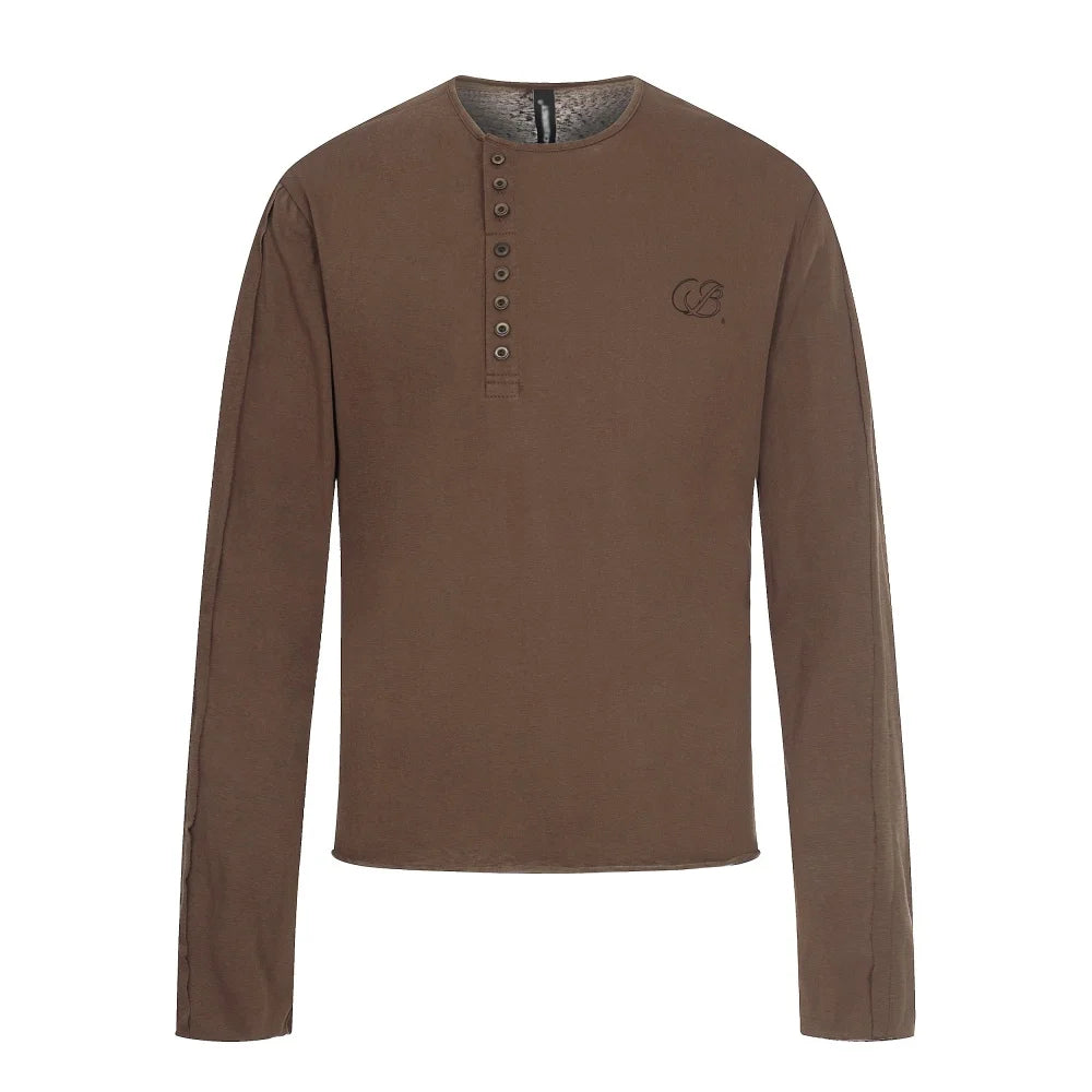 Y2K Button Henley Collar Long Sleeve Top