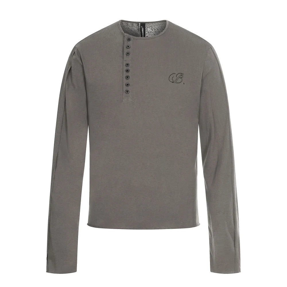 Y2K Button Henley Collar Long Sleeve Top