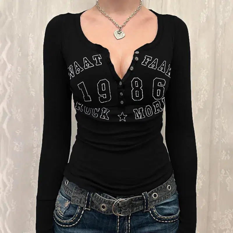 Y2K Button Up Long Sleeve Cute Top