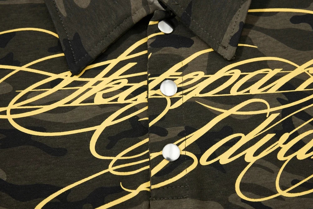 Y2K Camouflage Letter Graphic Polo Shirt
