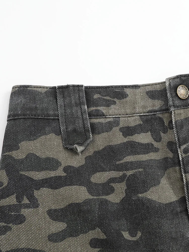Y2K Camouflage Print Denim High Waist Mini Skirt