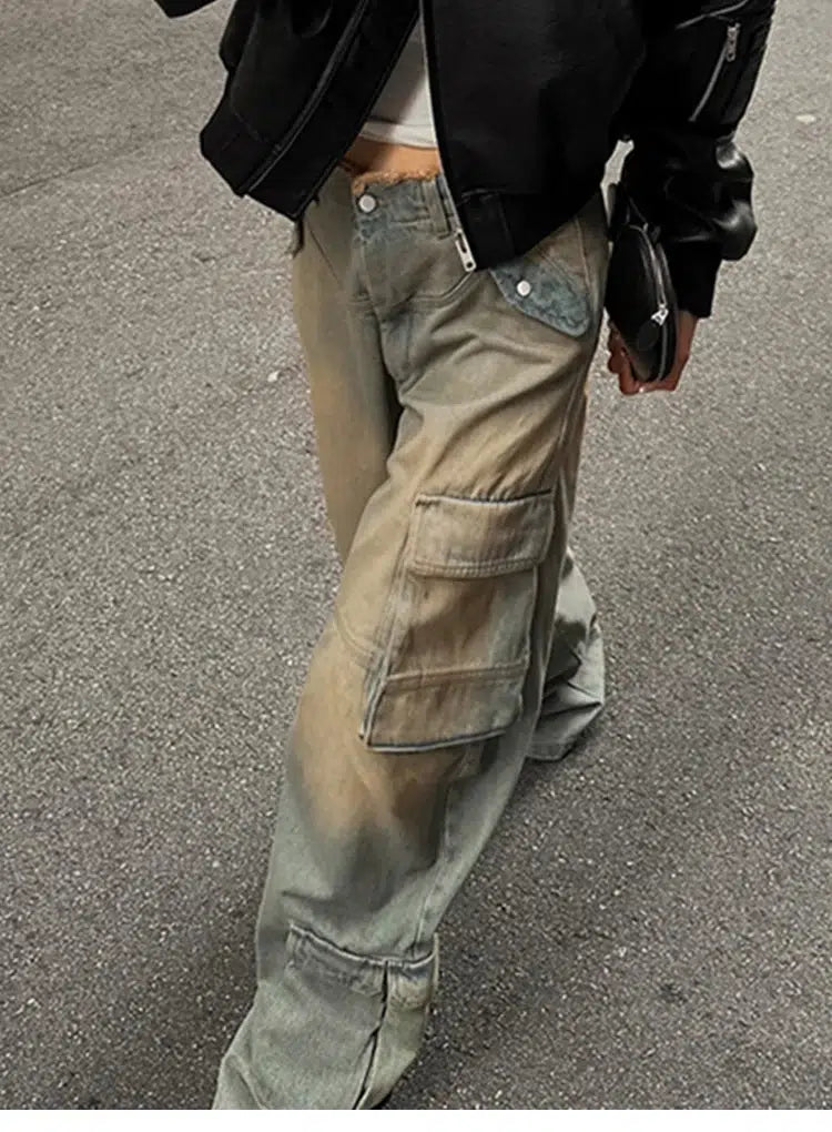 Y2K Cargo Jeans Low Waist Baggy Washed Jeans