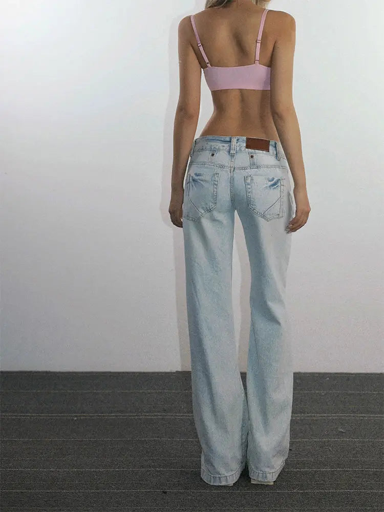 Y2K Casual Light Blue Low Waist Jeans
