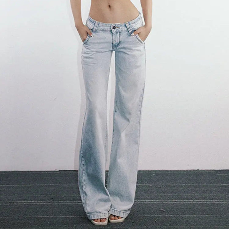 Y2K Casual Light Blue Low Waist Jeans