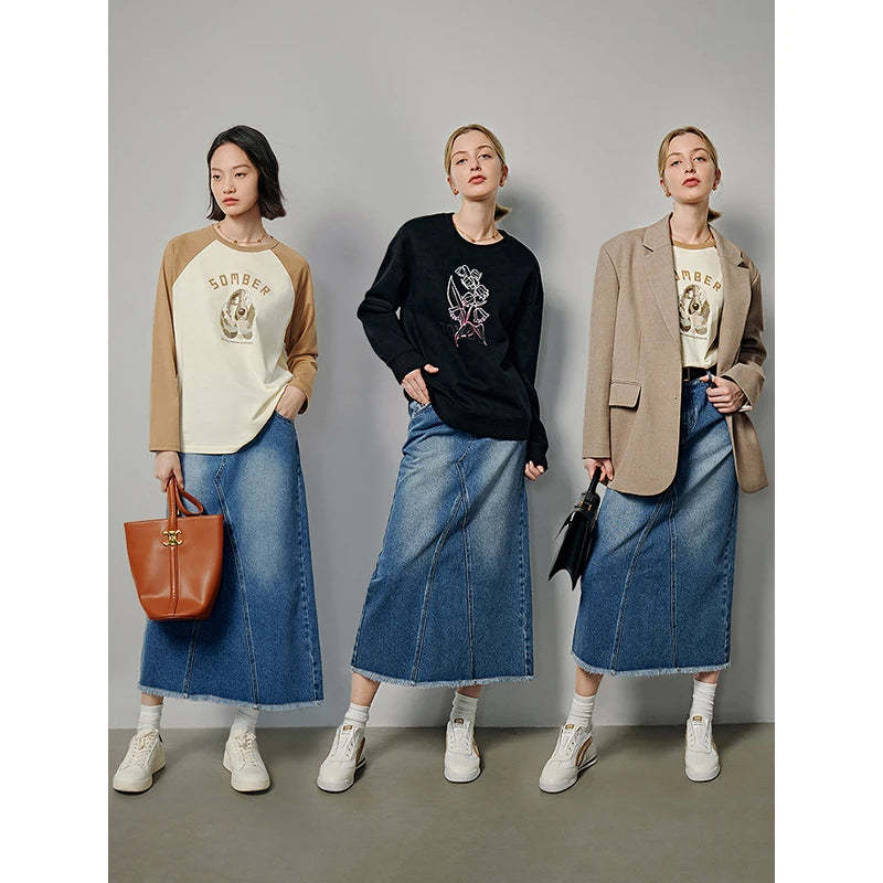 Y2K Casual Maxi Denim Skirt