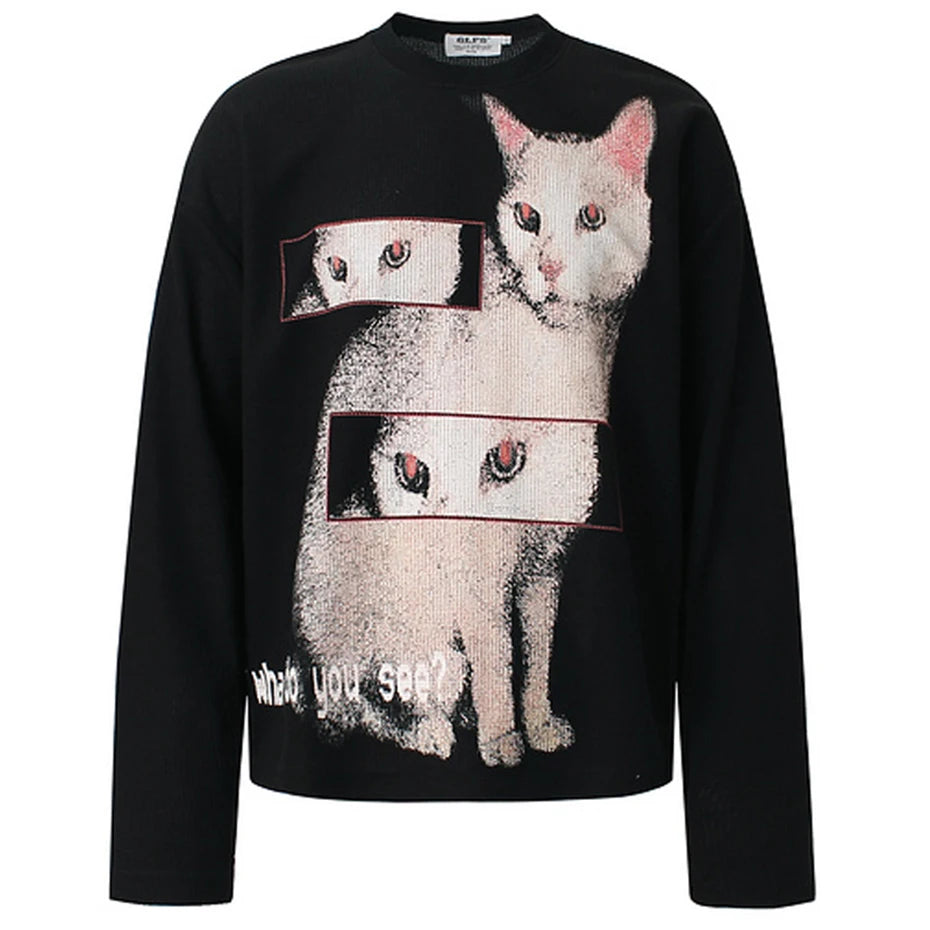 Y2K Cat Eyes Graphic Long Sleeve Top