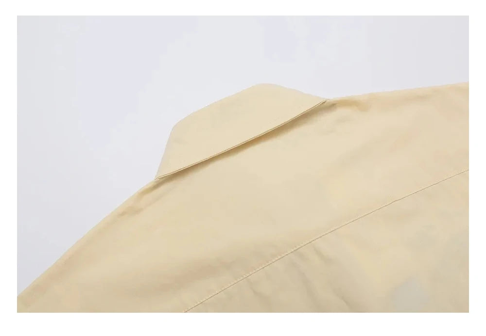 Y2K Cat Patch Embroidered Short Sleeve Work Shirt