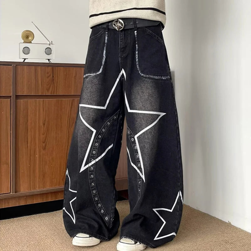 Y2K Central Nervous Star Graphic Baggy Barrel Jeans
