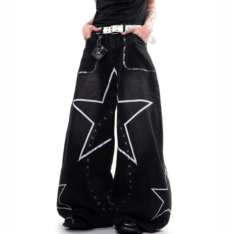 Y2K Central Nervous Star Graphic Baggy Barrel Jeans