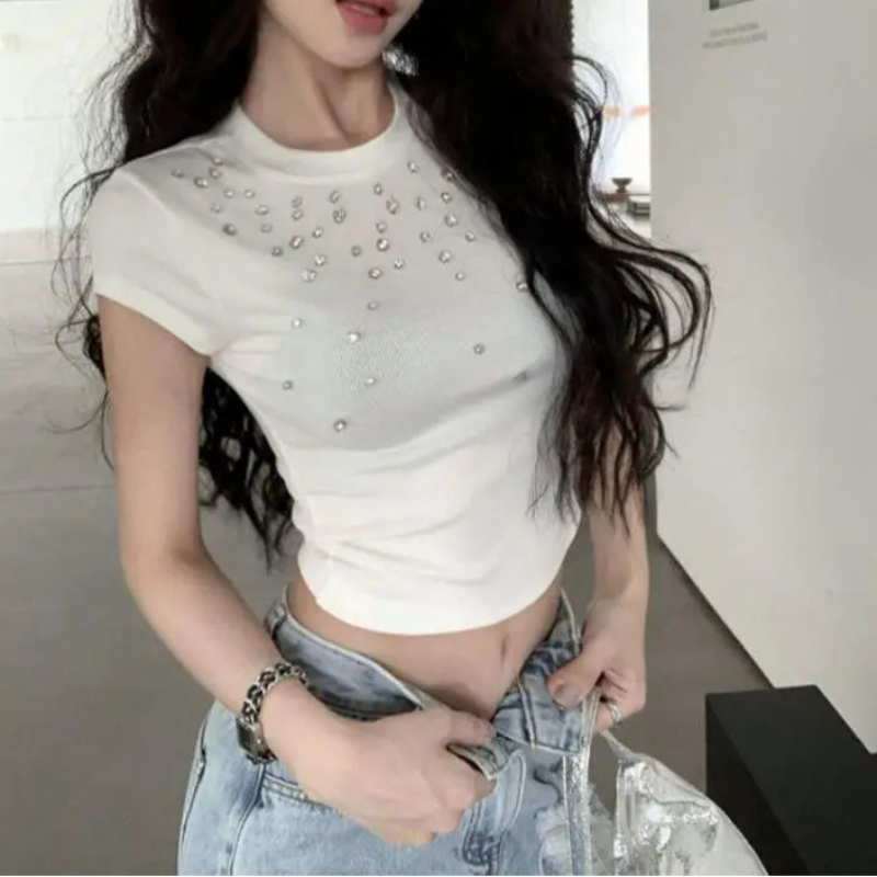 Y2K Chic Faux Water Gems Crop Top