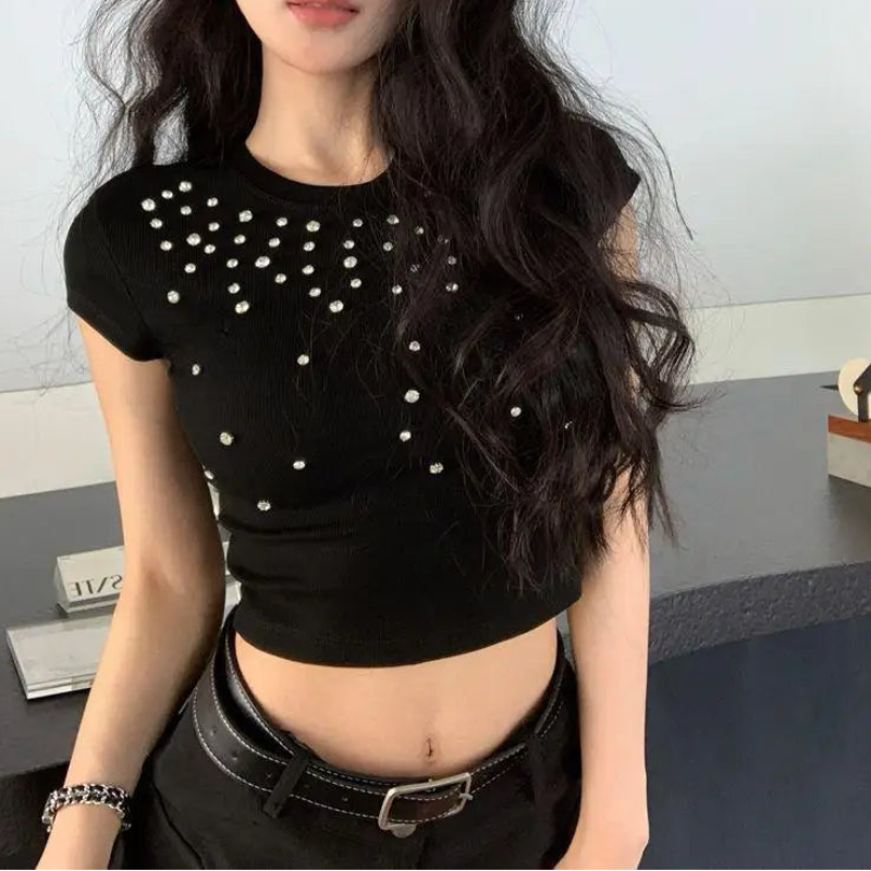 Y2K Chic Faux Water Gems Crop Top