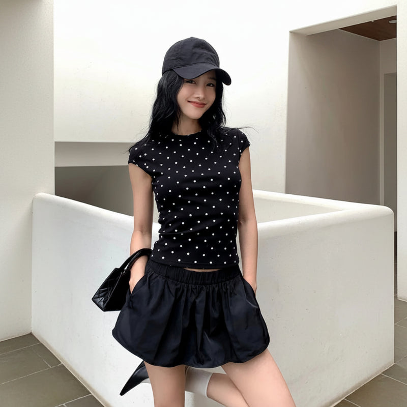 Y2K Chic Polka Dot Design Baby Tee Crop Top