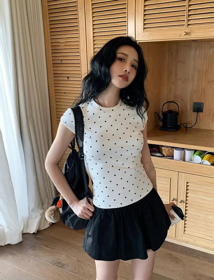 Y2K Chic Polka Dot Design Baby Tee Crop Top