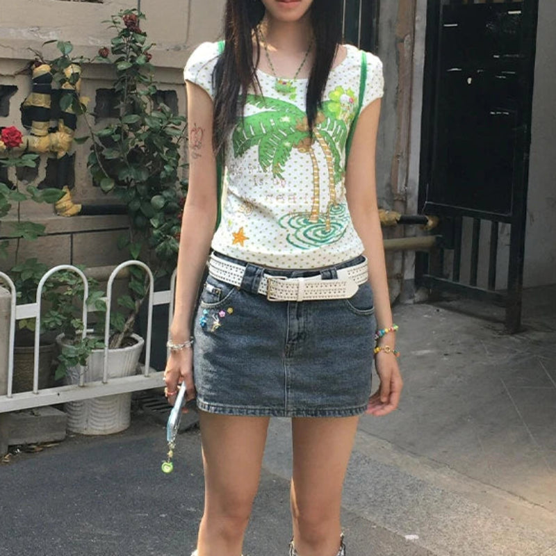 Y2K Coconut Polka Dot Graphic T Shirt