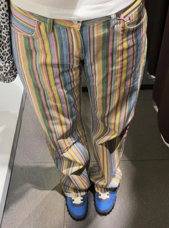 Y2K Contrast Striped Straight Leg Low Waist Jeans