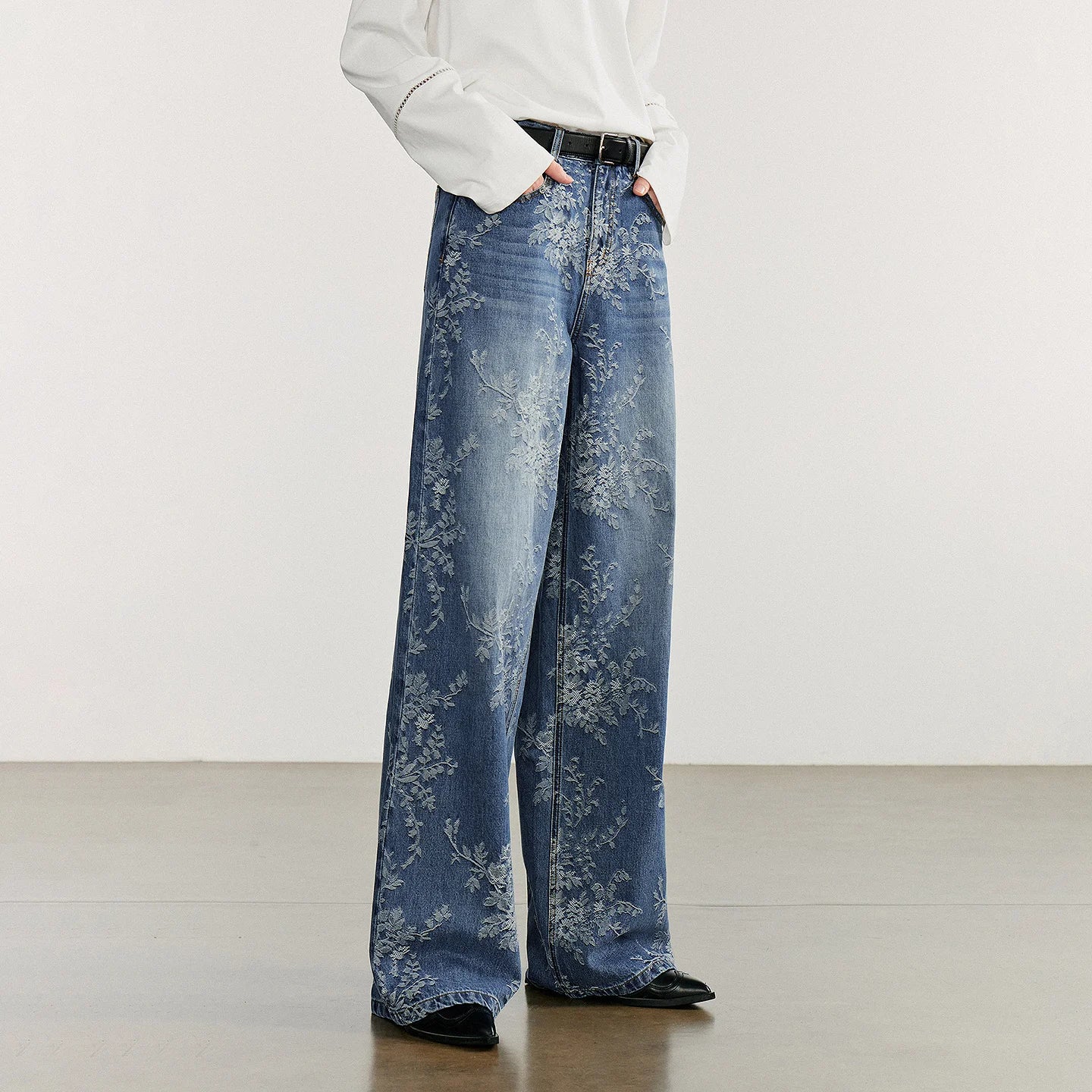 Y2K Cotton Jacquard Wide Leg Boyfriend Fit Jeans