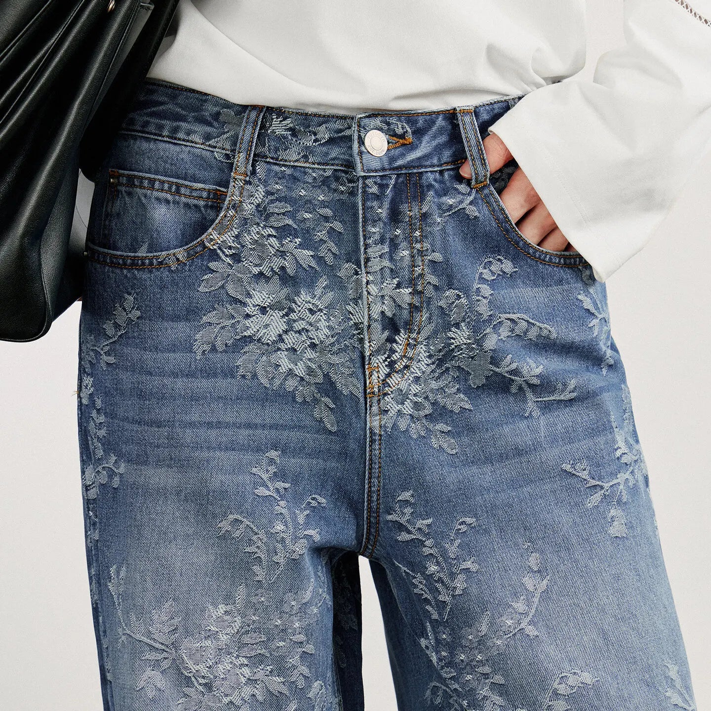 Y2K Cotton Jacquard Wide Leg Boyfriend Fit Jeans