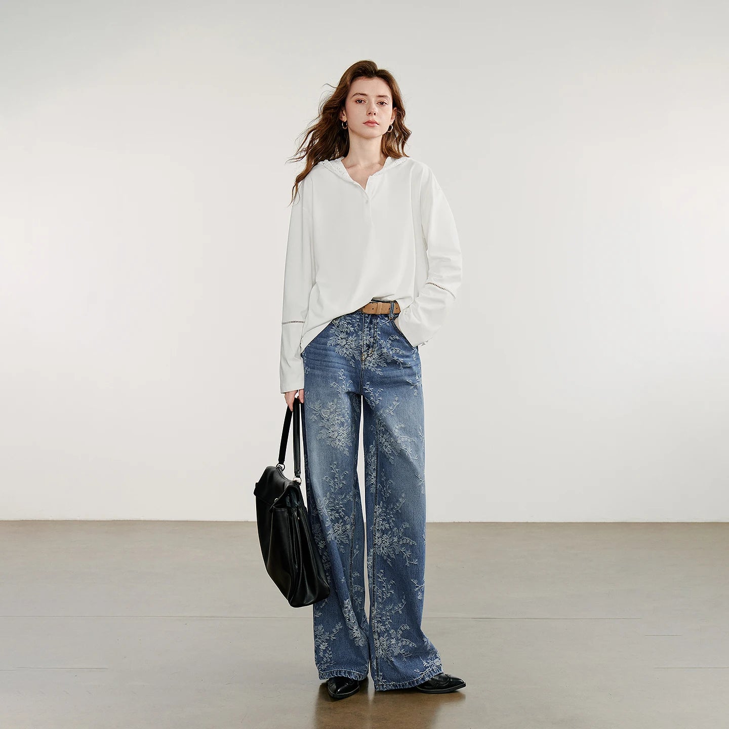 Y2K Cotton Jacquard Wide Leg Boyfriend Fit Jeans