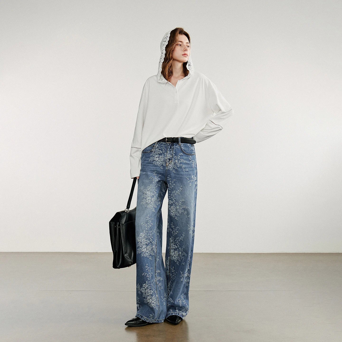 Y2K Cotton Jacquard Wide Leg Boyfriend Fit Jeans
