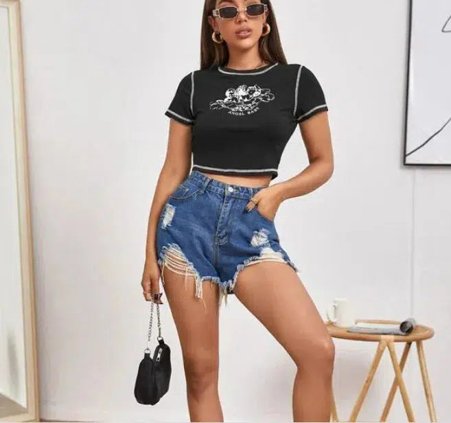 Y2K Cream Angel Baby Crop Top