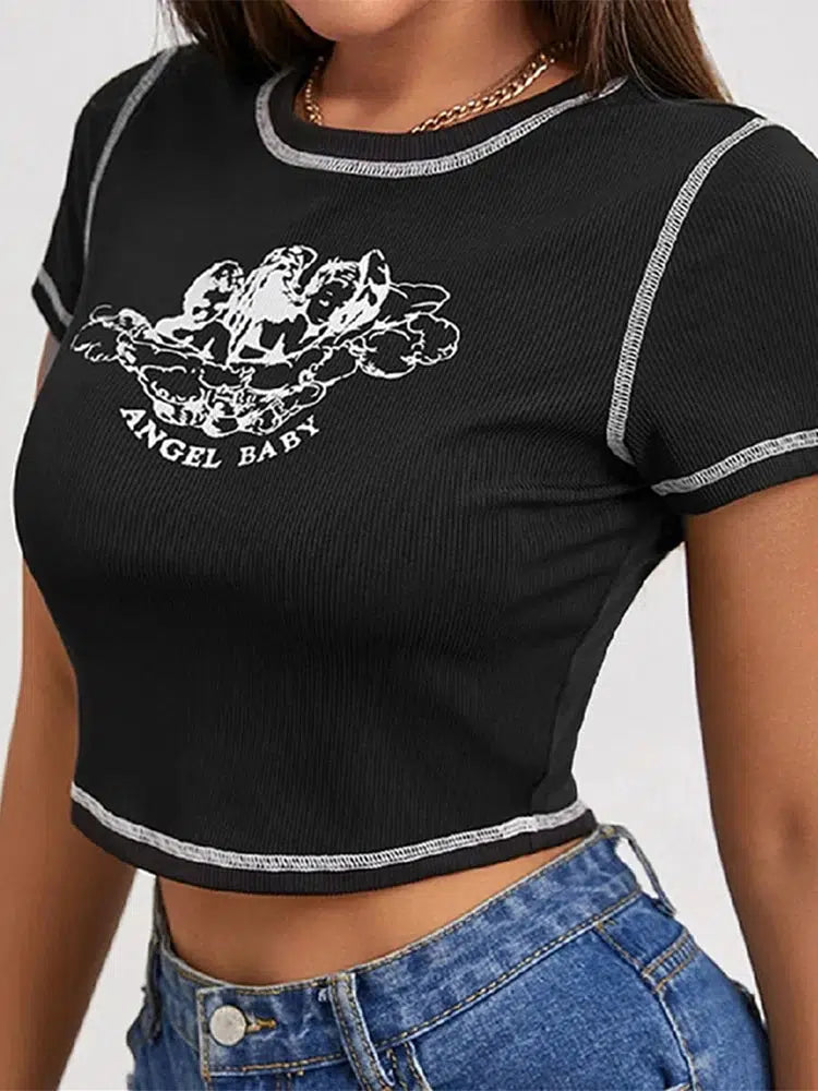 Y2K Cream Angel Baby Crop Top
